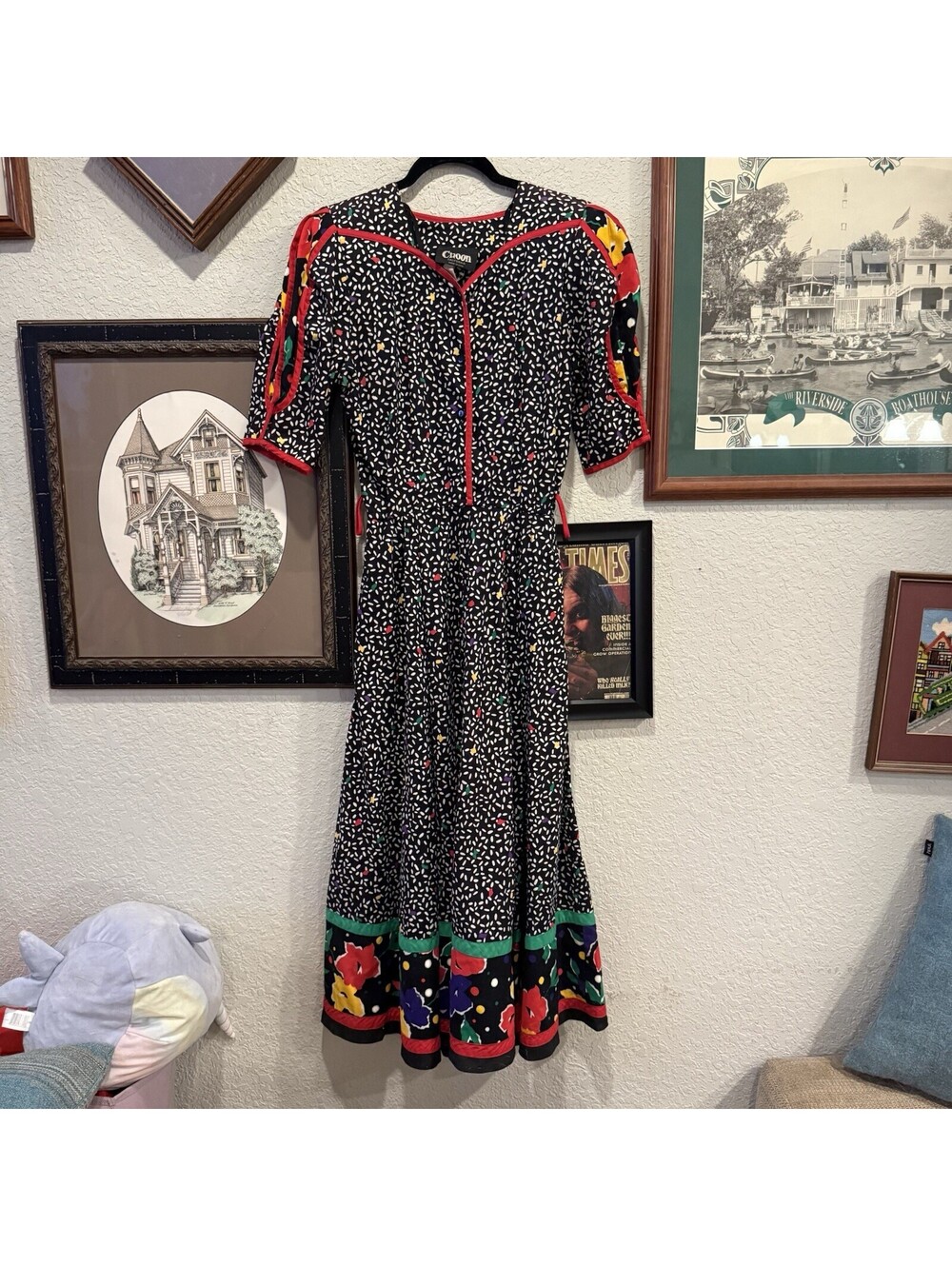Vintage 80s RARE Choon California Dress Full Skirt Pockets Size 8 Colorful Twirl